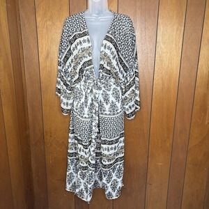 Express Kimono Duster Women OS Floral Boho Open Front Tie Cover Up Festival Vacy